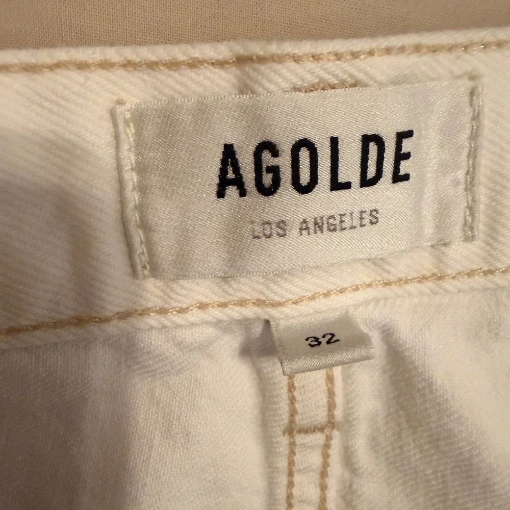 AGOLDE Parker Long Denim Shorts 32 White Frayed Hem Summer Minimalist